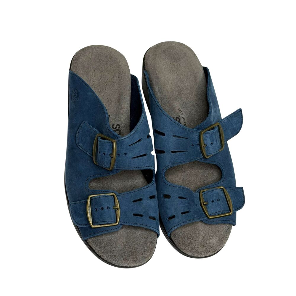 SAS Slide Blue Sandals Shoes Suede Leather Tripad Comfort 6.5M NIB